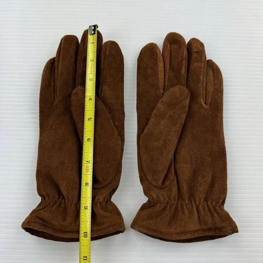 Vintage Fownes Brown Suede Leather Gloves Size L Fleece Lined Winter